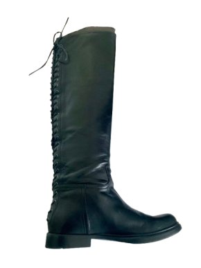 Miu Miu Black Leather Lace `back Knee High Boots