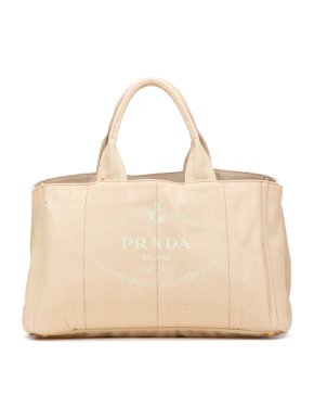 Prada Beige Large Canvas Canapa Logo Satchel