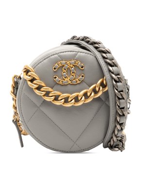 Chanel Lambskin Gray 19 Round Clutch with Chain