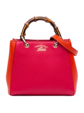 Gucci Red Small Bicolor Calfskin Bamboo Shopper Satchel