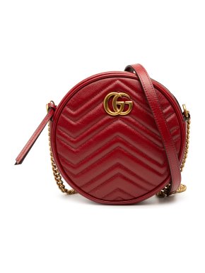 Gucci Red Mini GG Marmont Matelasse Leather Round Crossbody