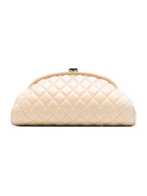 Chanel Cream Quilted Lambskin Timeless Kisslock Clutch