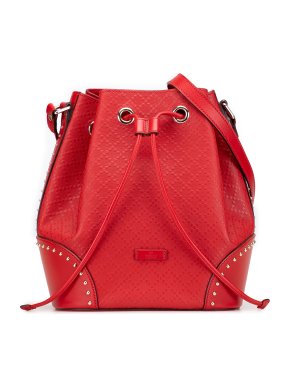 Gucci Red Leather Medium Diamante Calfskin Studded Bright Bucket Bag