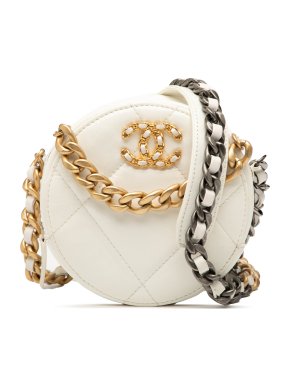 Chanel White Lambskin 19 Round Clutch with Chain