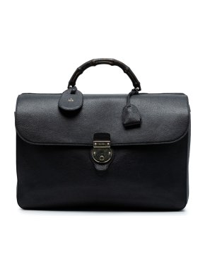 Gucci Black Leather Bamboo Briefcase