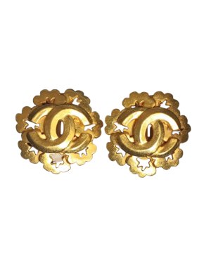 Chanel Gold Plated CC Flower Earrings