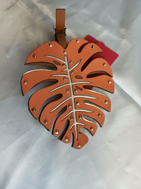 Valentino Tan Leather Monstero Leaf Keyring