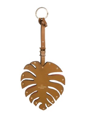 Valentino Tan Leather Monstero Leaf Keyring