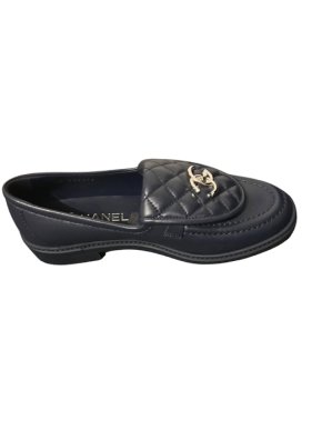 Chanel Navy Blue Leather Moccasins