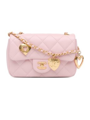 Chanel Pink Mini Quilted Lambskin Heart Charms Flap
