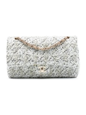 Chanel White Tweed Medium Classic Double Flap