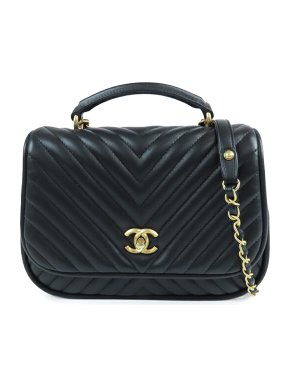 Chanel Black Medium CC Chevron Lambskin Chain Top Handle Flap