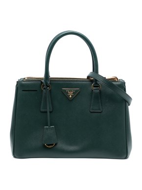 Prada Dark Green Medium Saffiano Lux Galleria Double Zip Satchel