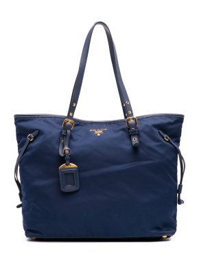 Prada Blue Saffiano Trimmed Tessuto Tote