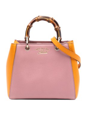 Gucci Pink Mini Bicolor Calfskin Bamboo Shopper Satchel