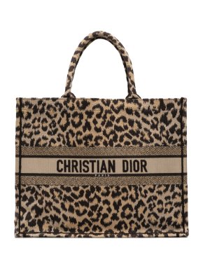 Dior Large Embroidered Canvas Leopard Mizza Book Tote