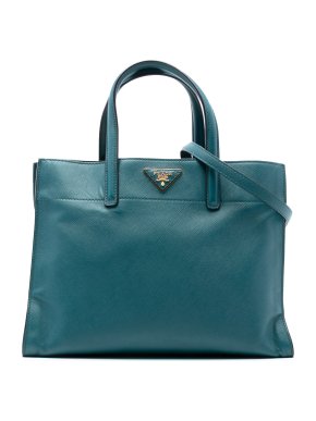 Prada Blue Green Saffiano Soft Triple Pocket Tote