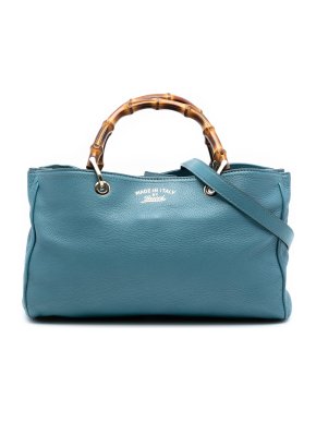 Gucci Blue Medium Calfskin Bamboo Shopper Satchel