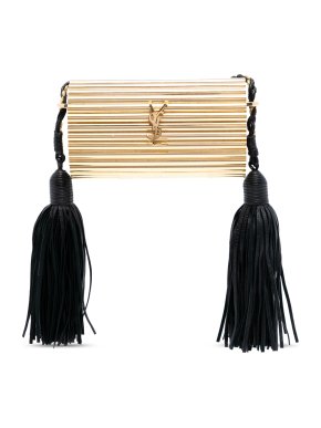 Saint Laurent Gold Ribbed Acrylic Lambskin Fringe Monogram Opium Box Bag