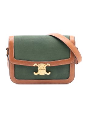 Celine Green Teen Canvas and Calfskin Triomphe Crossbody
