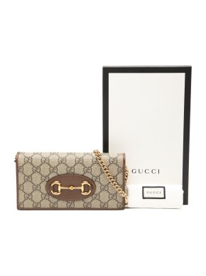 Gucci Beige GG Supreme Horsebit 1955 Wallet On Chain