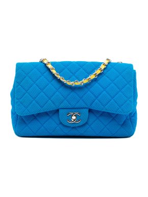 Chanel Blue Medium Quilted Perforated Jersey Single Flap