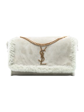 Saint Laurent Grey Medium Shearling Monogram Kate Reversible Shoulder Bag