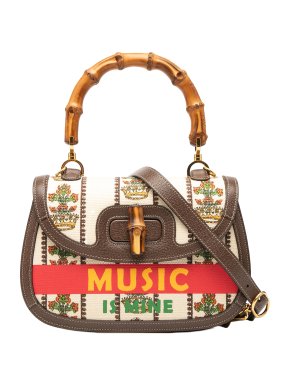 Gucci 100th Anniversary Medium Canvas 1947 Bamboo Top Handle Bag