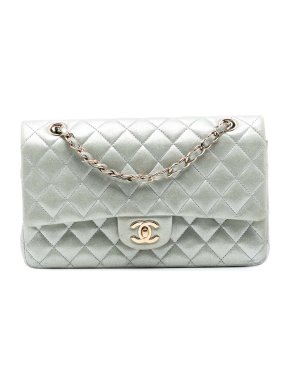 Chanel Silver Medium Classic Iridescent Lambskin Double Flap 1