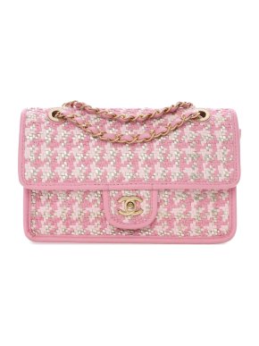 Chanel Pink Small Woven Lambskin and Viscose Single Flap 1