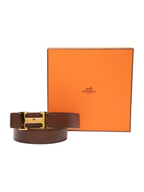 Hermes Brown Epsom and Box Calf Constance H Reversible Belt 80