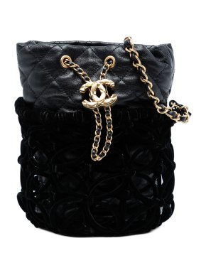 Chanel Black Braided Velvet Goatskin Drawstring Bucket