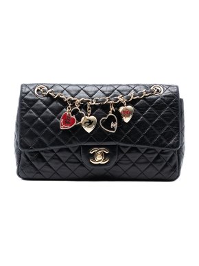 Chanel Black Medium Classic Lambskin Valentines Heart Charms Single Flap 1