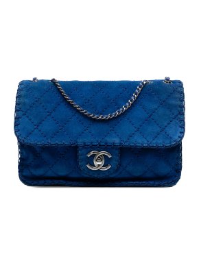 Chanel Blue Medium Quilted Suede Whipstitch Single Flap