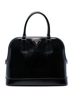 Prada Black Saffiano Vernice Promenade Dome Satchel