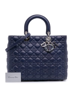 Dior Navy Large Lambskin Cannage Lady Dior