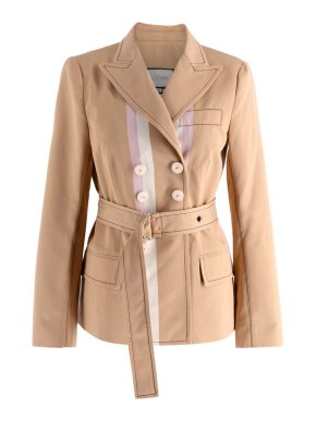 Alexis Beige Double-Breasted Belted Blazer Jacket