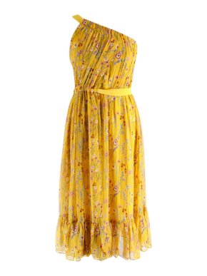 Alexis Pleated One-Shoulder Floral Dress