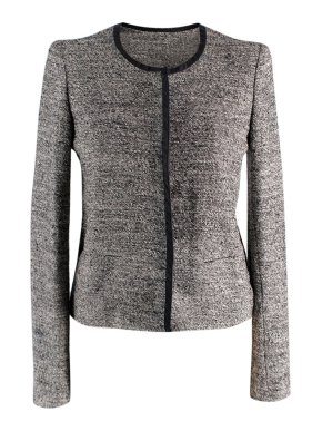 Iro Grey-black textured collarless snap-button jacket