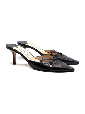 Jimmy Choo Black Leather Kitten Heel Mules