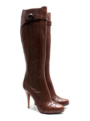 Miu miu Brown Leather High-Heel Knee Boots