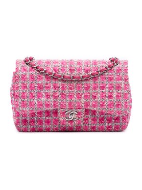 Chanel Pink Jumbo Classic Tweed Double Flap