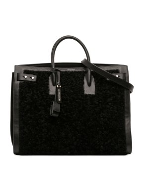 Saint Laurent Black Large Shearling Sac de Jour Satchel
