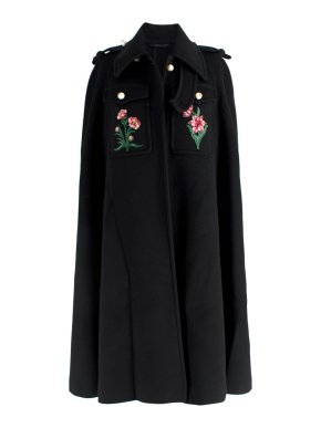 Gucci Black Cape with Floral Embroidery