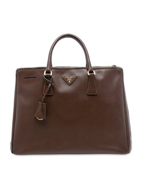 Prada Brown Large Saffiano Lux Galleria Double Zip Tote