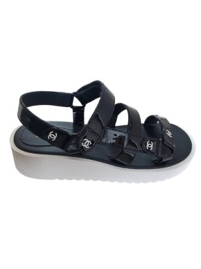 Chanel Black Patent Dad Sandals