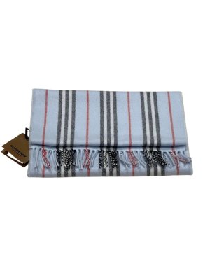 Burberry Blue Cashmere Blend Striped Scarf