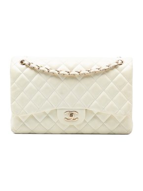 Chanel Off White Jumbo Classic Lambskin Double Flap