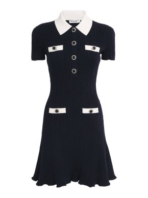 Self Portrait Navy Contrast Collar Knit Mini Dress