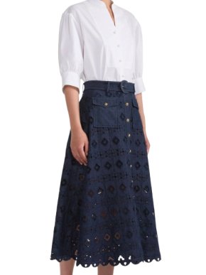 Saloni Denim Embroidered Kali Midi Skirt